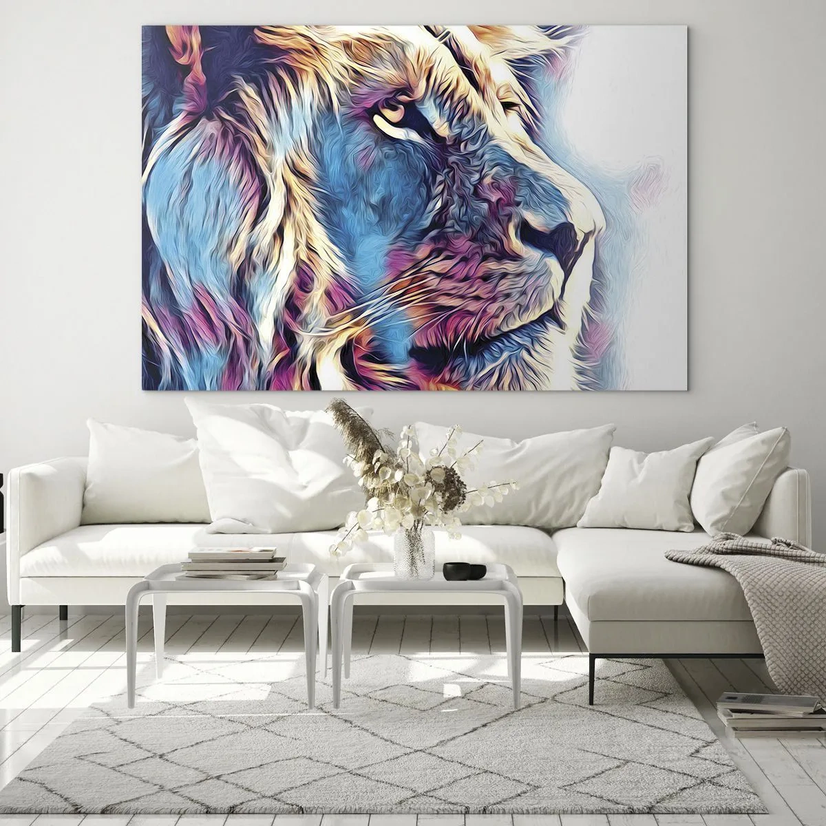 Cuadro sobre vidrio - Impresiones sobre Vidrio - Gráficos de leones coloridos en un estilo moderno y artístico. - 120x80cm - La sabiduría de la naturaleza - Decoración de pared moderna para salón y dormitorio ARTTOR