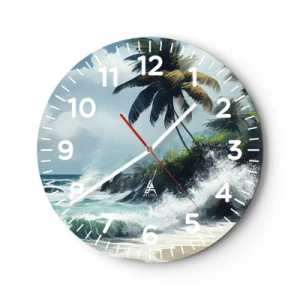 Reloj de pared - Reloj de vidrio - En una costa tropical - 30x30 cm