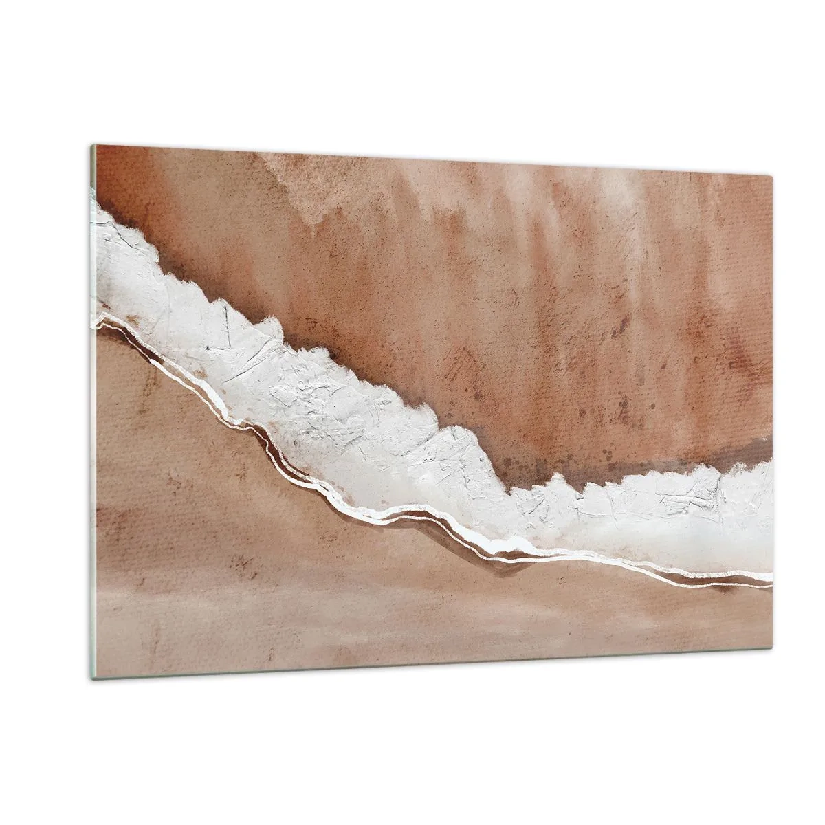 Cuadro sobre vidrio - Impresiones sobre Vidrio - Estructura artística en tonos tierra y blanco. - 120x80cm - En colores terrosos - Decoración de pared moderna para salón y dormitorio ARTTOR