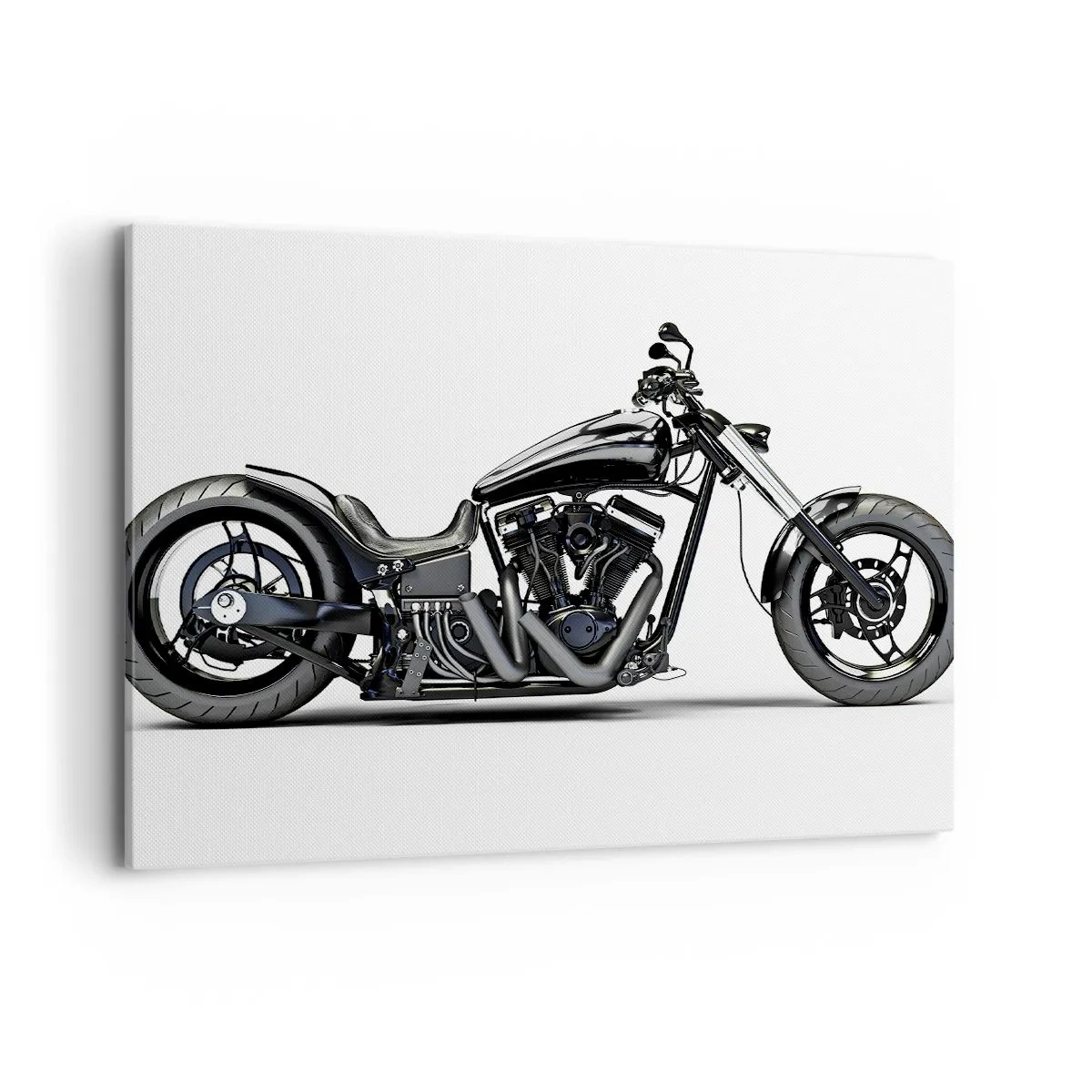 Cuadro sobre lienzo - Impresión de Imagen - Elegante motocicleta personalizada negra sobre un fondo blanco. - 100x70cm - Para los que aman la libertad - Decoración de pared moderna para salón y dormitorio ARTTOR