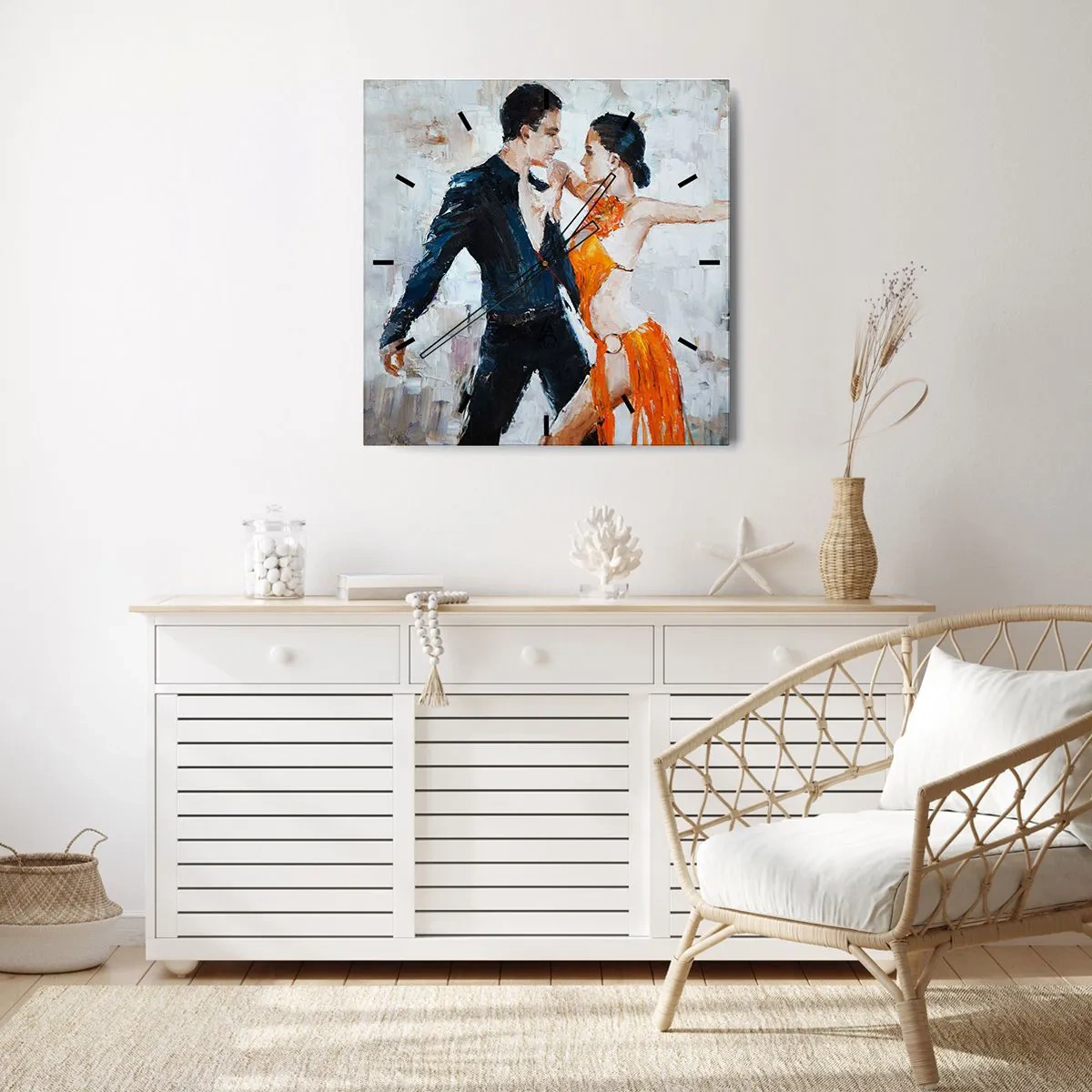 Reloj de pared - Reloj de vidrio - Una pareja dinámica bailando al estilo latinoamericano. - 30x30cm - Dirty dancing - Decoración de pared moderna para salón y dormitorio ARTTOR
