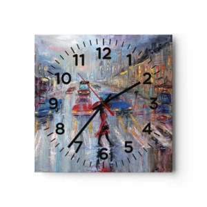 Reloj de pared - Reloj de vidrio - Una tarde de lluvia en la ciudad - 40x40 cm
