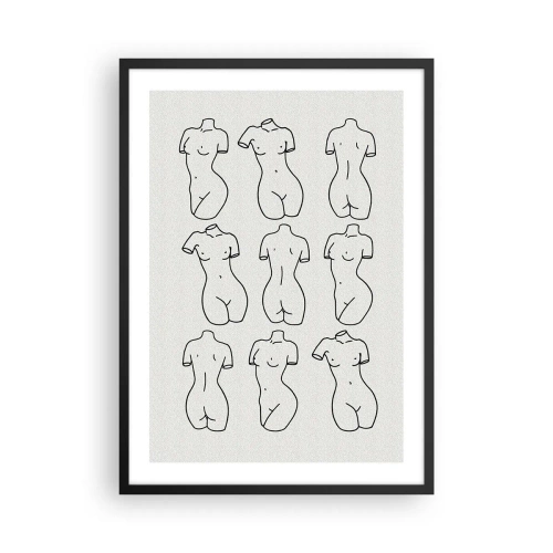 Póster en marco negro - Una ilustración minimalista de siluetas femeninas en contornos negros. - 50x70cm - Solo Venus - Decoración de pared moderna para salón y dormitorio ARTTOR