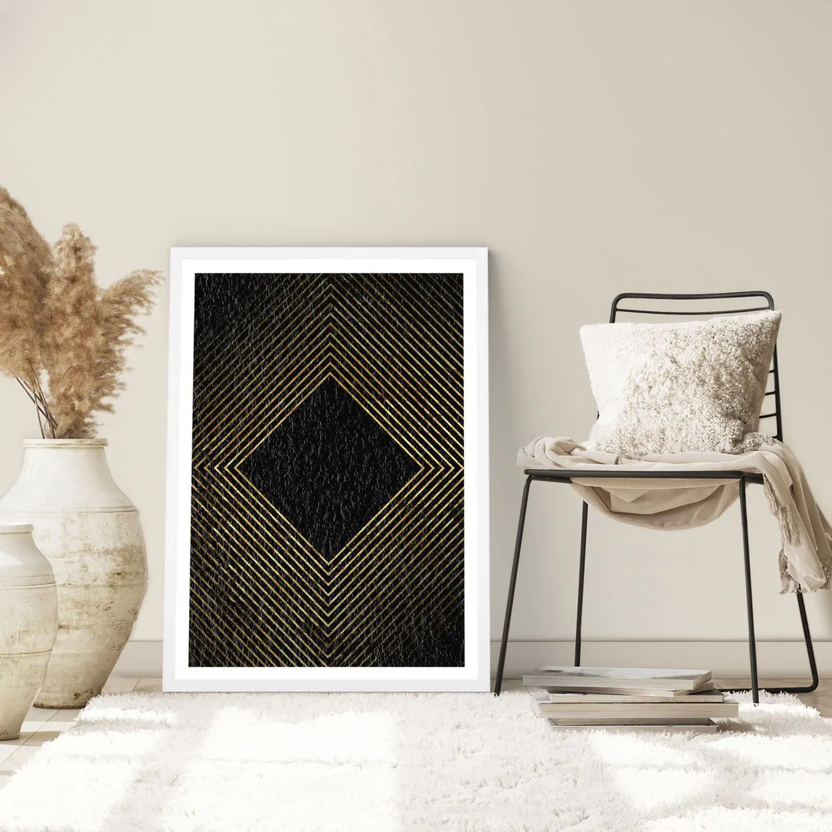 Póster en marco blanco - Geometría al estilo glamour - 61x91 cm