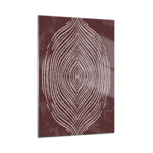Cuadro sobre vidrio - Impresiones sobre Vidrio - Líneas simétricas en forma de ojo sobre un fondo burdeos. - 50x70cm - El espacio habla - Decoración de pared moderna para salón y dormitorio ARTTOR