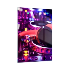 Cuadro sobre vidrio - Impresiones sobre Vidrio - Equipo de DJ colorido con auriculares rojos. - 50x70cm - Antes de que comience la diversión - Decoración de pared moderna para salón y dormitorio ARTTOR