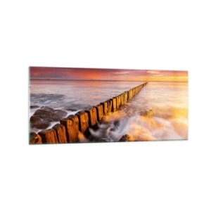 Cuadro sobre vidrio - Impresiones sobre Vidrio - Un paisaje pintoresco junto al mar al atardecer. - 120x50cm - La dulzura de las olas - Decoración de pared moderna para salón y dormitorio ARTTOR