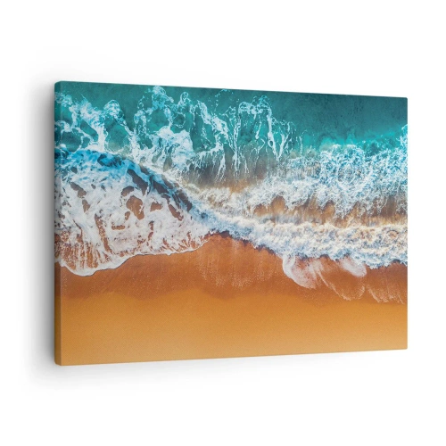 Cuadro sobre lienzo - Impresión de Imagen - Vista aérea de las olas del océano rompiendo en la orilla - 70x50cm - Siempre a la par - Decoración de pared moderna para salón y dormitorio ARTTOR