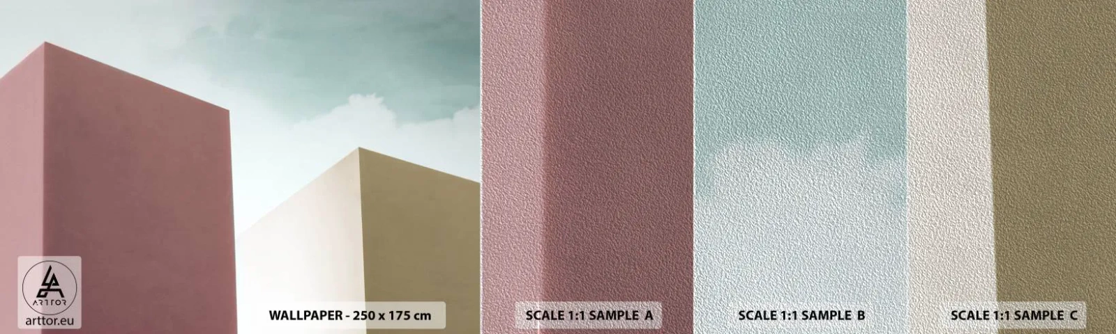 Muestra de fotomural Premium Sand - Geometría de un verano soleado - Edificios, Arquitectura, Tridimensional - 100x30 cm