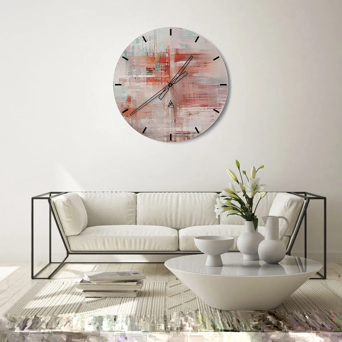 Reloj de pared - Reloj de vidrio - Niebla rosa - 30x30 cm