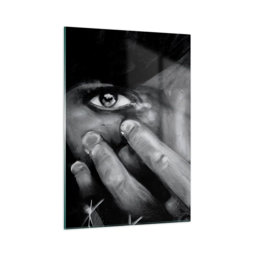 Cuadro sobre vidrio - Impresiones sobre Vidrio - Un retrato en blanco y negro con una mirada emotiva. - 50x70cm - No diré quién lo pintó - Decoración de pared moderna para salón y dormitorio ARTTOR