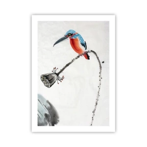 Póster - Martín pescador colorido en una rama en estilo acuarela - 50x70cm - La vida de la pradera - Decoración de pared moderna para salón y dormitorio ARTTOR