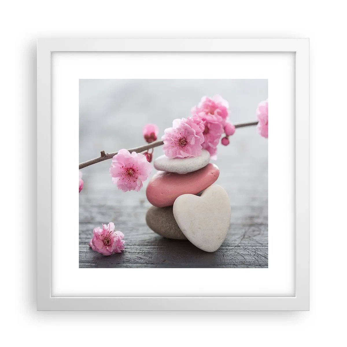 Póster en marco blanco - Felicidad con la flor del cerezo - 30x30 cm