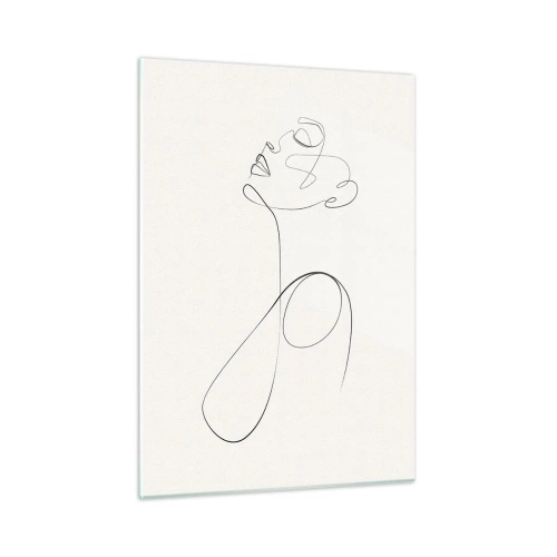 Cuadro sobre vidrio - Impresiones sobre Vidrio - Rostro y silueta femenina en estilo de arte lineal sobre fondo blanco - 50x70cm - En el bucle de los sueños - Decoración de pared moderna para salón y dormitorio ARTTOR