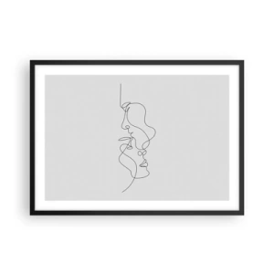 Póster en marco negro - Un dibujo minimalista de dos caras en una línea. - 70x50cm - El calor de los deseos lúgubres - Decoración de pared moderna para salón y dormitorio ARTTOR