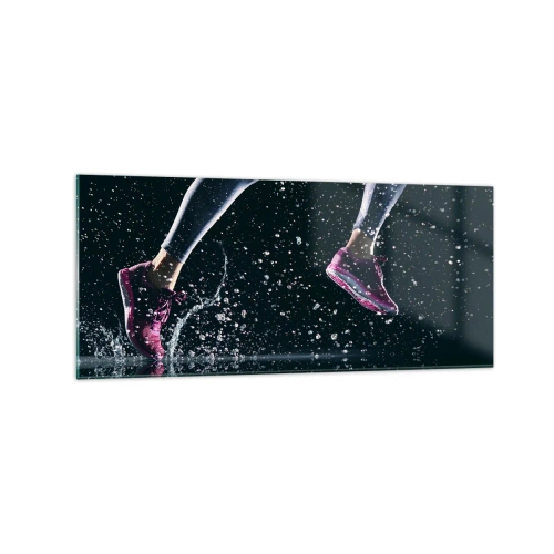 Cuadro sobre vidrio - Impresiones sobre Vidrio - Una toma dinámica de una carrera bajo la lluvia contra un fondo negro. - 120x50cm - Fuerza de impulso - Decoración de pared moderna para salón y dormitorio ARTTOR
