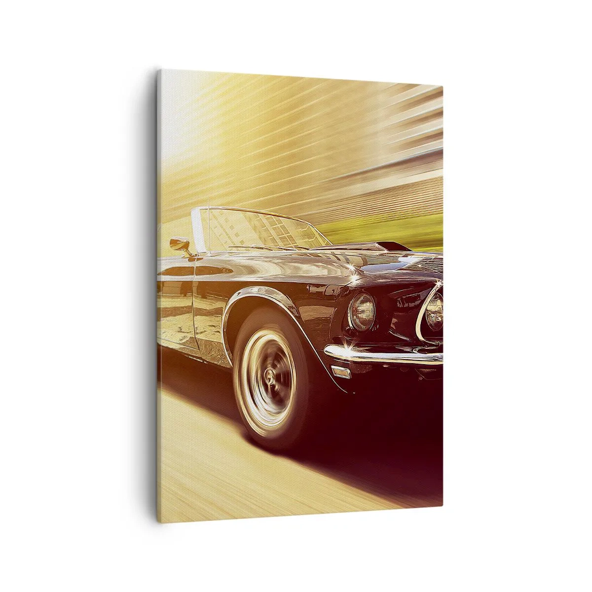 Cuadro sobre lienzo - Impresión de Imagen - Un coche clásico en movimiento con un telón de fondo urbano. - 50x70cm - 1967 - El retorno de una leyenda - Decoración de pared moderna para salón y dormitorio ARTTOR