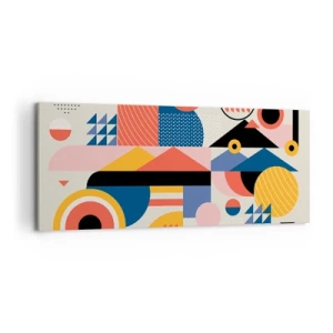 Cuadro sobre lienzo - Impresión de Imagen - Formas geométricas coloridas en estilo retro - 120x50cm - Composición: juegos - Decoración de pared moderna para salón y dormitorio ARTTOR