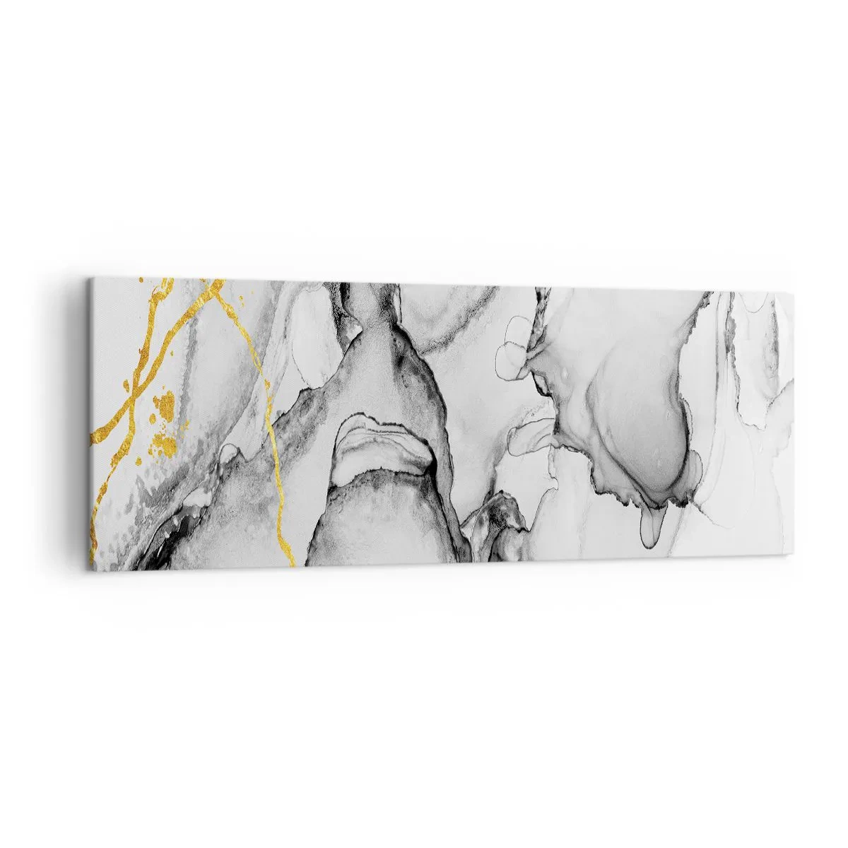 Cuadro sobre lienzo - Impresión de Imagen - Patrones abstractos en blanco y negro con acentos dorados - 140x50cm - Composición con motivo de oro - Decoración de pared moderna para salón y dormitorio ARTTOR