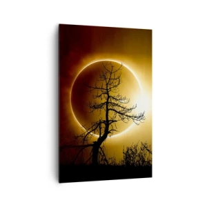 Cuadro sobre lienzo - Impresión de Imagen - Eclipse solar con una silueta de árbol en primer plano - 80x120cm - Eclipse total - Decoración de pared moderna para salón y dormitorio ARTTOR