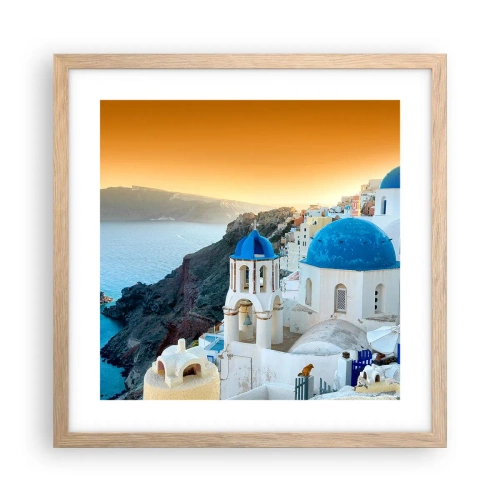 Póster en marco roble claro - Santorini - el abrazo a las rocas - 40x40 cm