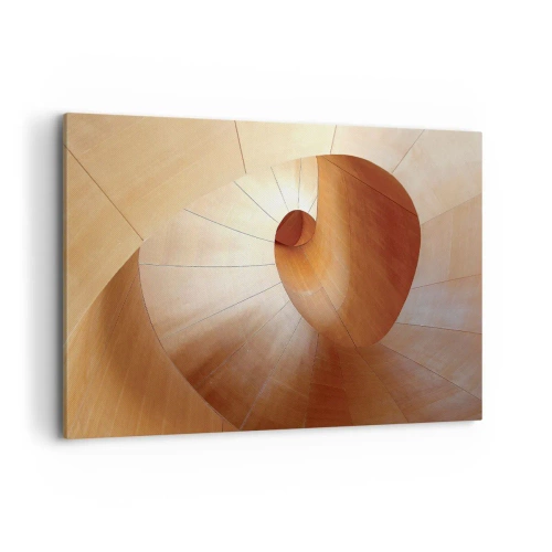 Cuadro sobre lienzo - Impresión de Imagen - Espiral abstracta en tonos madera y marrón claro. - 120x80cm - Serpentina arquitectónica - Decoración de pared moderna para salón y dormitorio ARTTOR