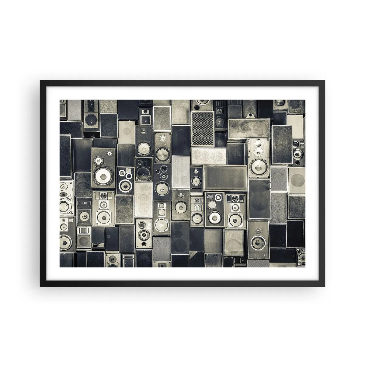 Póster en marco negro - Colección de altavoces de estilo retro - 70x50cm - Y todo fluye - Decoración de pared moderna para salón y dormitorio ARTTOR