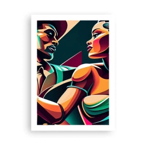 Póster - Ilustración colorida de una pareja bailando tango en estilo pop art. - 50x70cm - Al ritmo del corazón - Decoración de pared moderna para salón y dormitorio ARTTOR