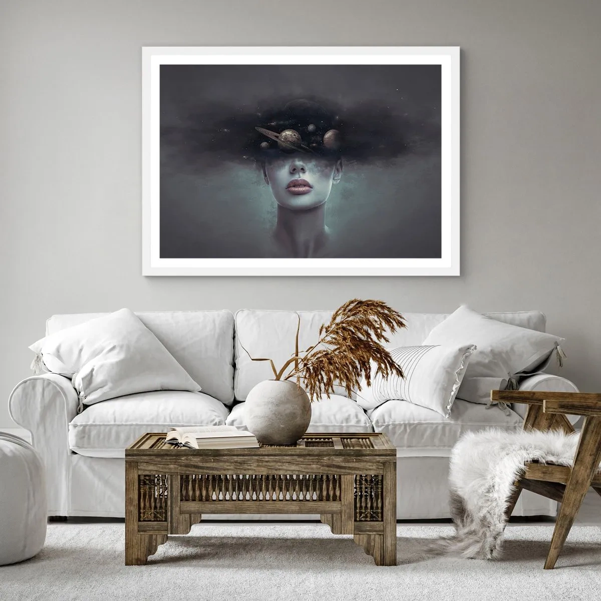 Póster en marco blanco - Y los planetas sienten... - 60x60 cm