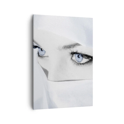 Cuadro sobre lienzo - Impresión de Imagen - Retrato de una mujer con ojos azules ocultos tras un velo blanco. - 50x70cm - Directamente de las mil y una noches - Decoración de pared moderna para salón y dormitorio ARTTOR