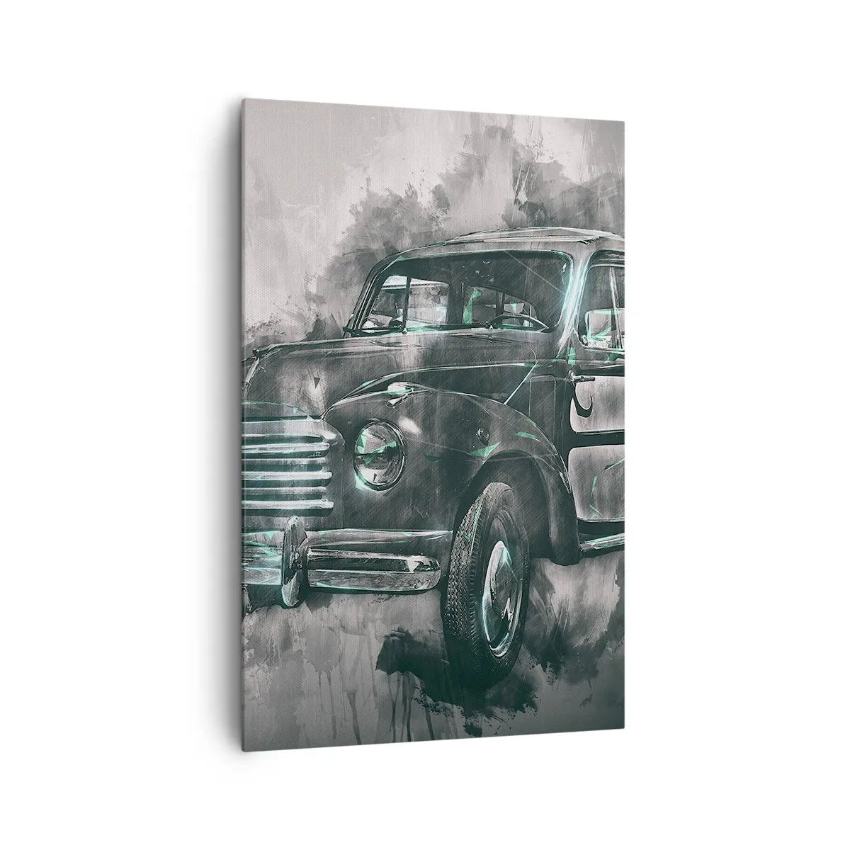 Cuadro sobre lienzo - Impresión de Imagen - Un coche retro clásico con un fondo artístico. - 80x120cm - Antepasado respetable - Decoración de pared moderna para salón y dormitorio ARTTOR
