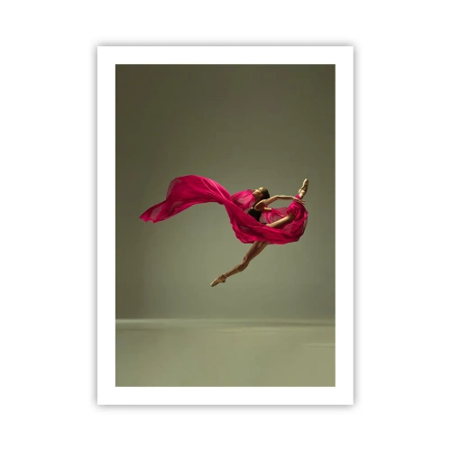 Póster - Una bailarina vestida de rojo realiza un salto dinámico. - 50x70cm - Llama danzante - Decoración de pared moderna para salón y dormitorio ARTTOR