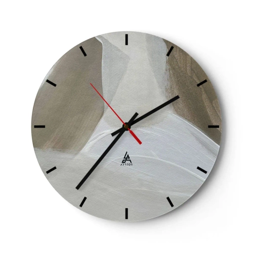 Reloj de pared - Reloj de vidrio - Una abstracción brillante con pinceladas de blanco y beige sobre un fondo gris. - 30x30cm - Ola de blanco - Decoración de pared moderna para salón, cocina y dormitorio ARTTOR
