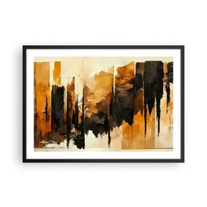 Póster en marco negro - Rayas abstractas doradas y negras en una composición artística - 70x50cm - Armonía de negro y oro - Decoración de pared moderna para salón y dormitorio ARTTOR