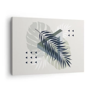 Cuadro sobre lienzo - Impresión de Imagen - Composición geométrica con hojas tropicales en tonos verdes. - 70x50cm - Naturaleza y geometría - Decoración de pared moderna para salón y dormitorio ARTTOR