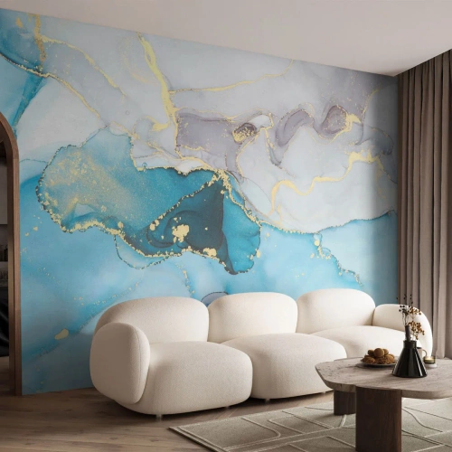 Fotomural Premium Sand - Un estudio del encuentro entre el gris y el turquesa - Abstracción, Pedazo, Patrón moderno - 150x105 cm