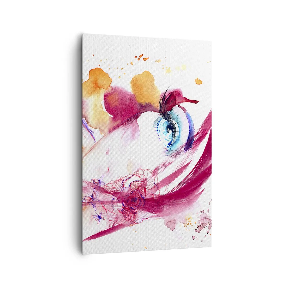 Cuadro sobre lienzo - Impresión de Imagen - Un rostro abstracto con ojos expresivos y acentos rojos. - 80x120cm - En la cercanía el mundo florece - Decoración de pared moderna para salón y dormitorio ARTTOR