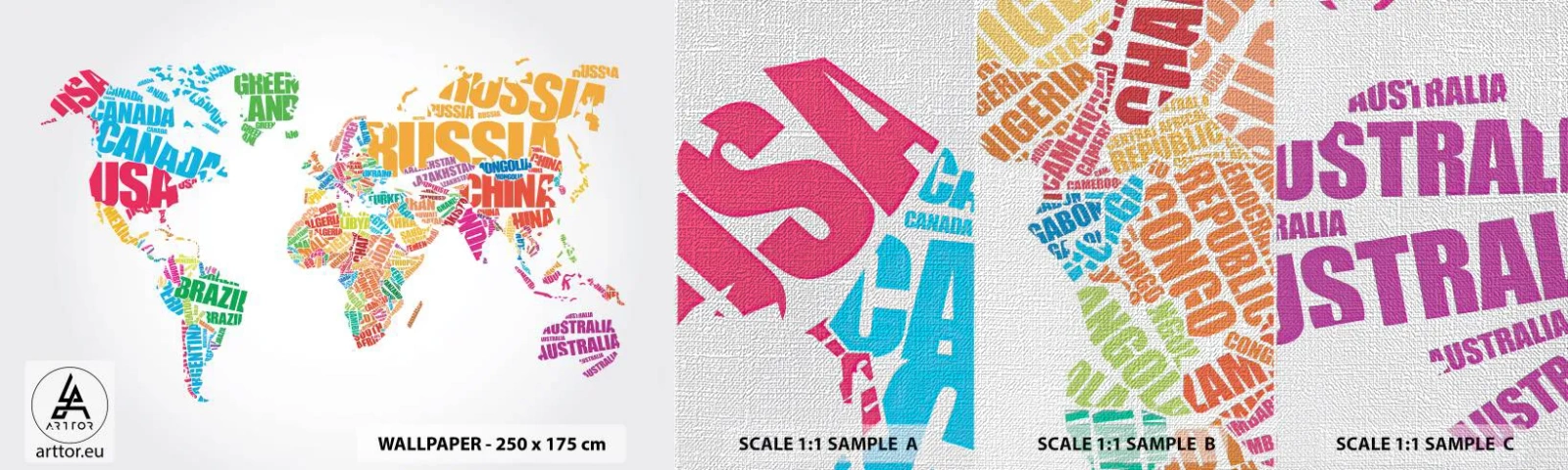 Muestra de fotomural Premium Canvas - Quiero conocerlos a todos - Mapa del mundo, Gráficos, Continentes - 100x30 cm