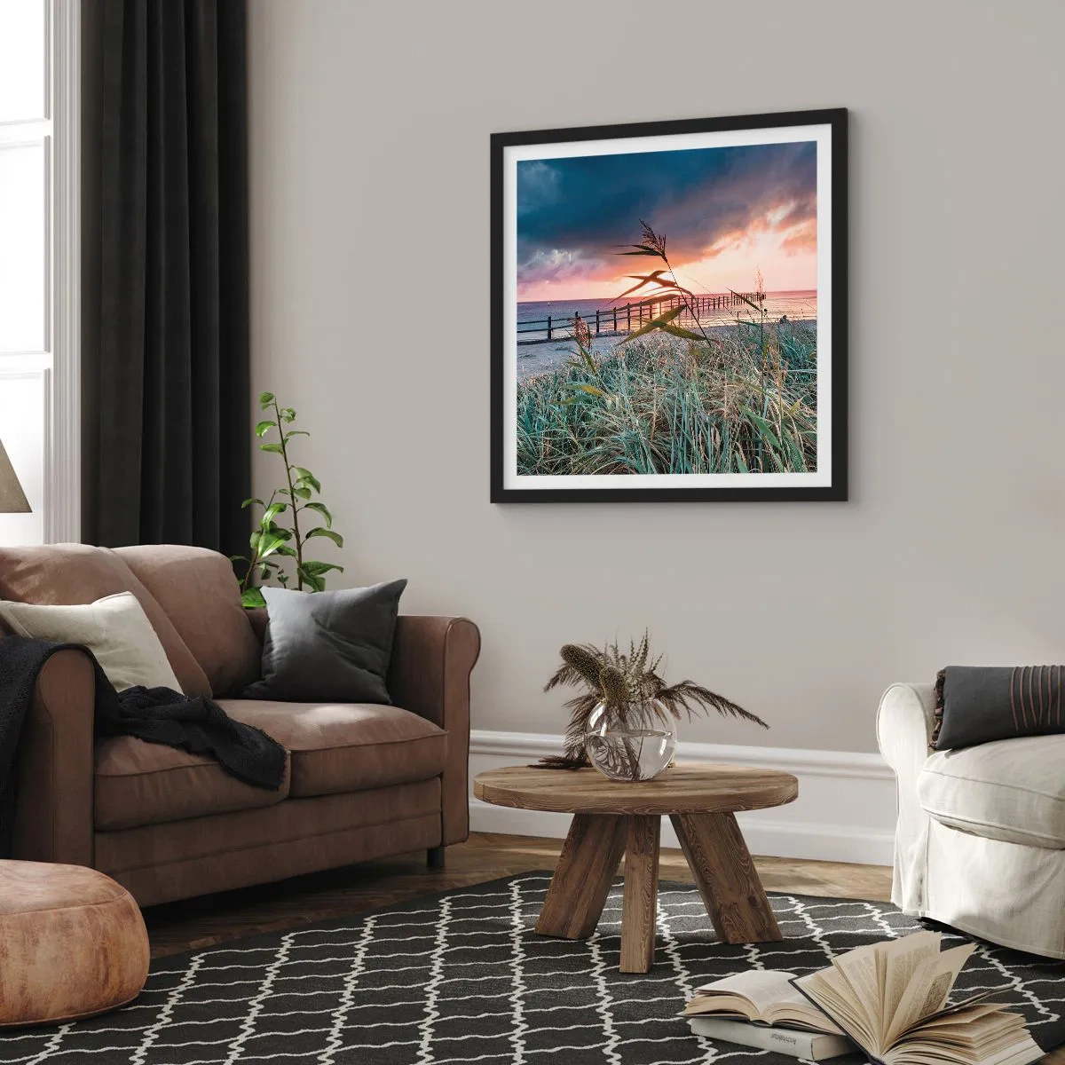 Póster en marco negro - Bailando con el viento - 40x40 cm