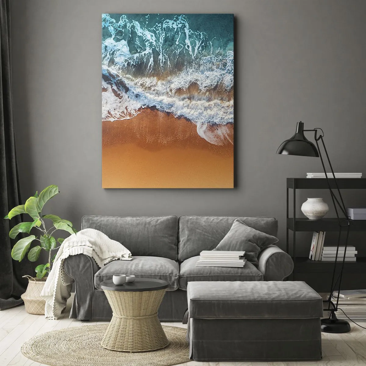 Cuadro sobre lienzo - Impresión de Imagen - Vista aérea de las olas del océano rompiendo en la orilla - 80x120cm - Siempre a la par - Decoración de pared moderna para salón y dormitorio ARTTOR