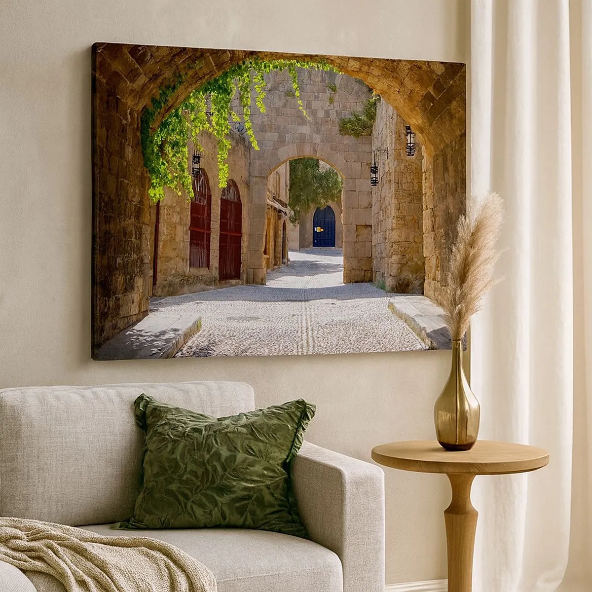 Cuadro sobre lienzo - Impresión de Imagen - Arcos de piedra y calles adoquinadas de estilo medieval - 70x50cm - La procesión está a punto de aparecer. - Decoración de pared moderna para salón y dormitorio ARTTOR