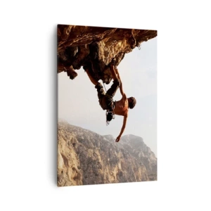 Cuadro sobre lienzo - Impresión de Imagen - Un escalador en un acantilado escarpado en las montañas bajo el sol. - 70x100cm - Un mundo en la roca - Decoración de pared moderna para salón y dormitorio ARTTOR