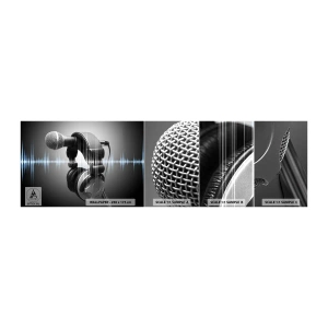 Muestra de fotomural autoadhesivo Deluxe Sticker - Todavía se puede escuchar el canto - Micrófono, Auriculares musicales, Música - 100x30 cm
