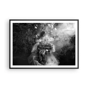 Póster en marco negro - Una composición en blanco y negro con una figura con un vestido y una jaula en la niebla. - 100x70cm - La madre misma - La naturaleza - Decoración de pared moderna para salón y dormitorio ARTTOR