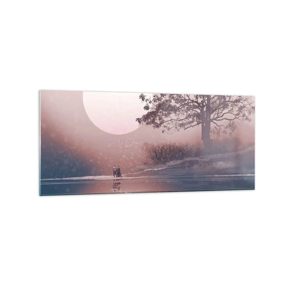 Cuadro sobre vidrio - Impresiones sobre Vidrio - Escena romántica con la luna y un árbol junto al agua. - 120x50cm - Rarezas nocturnas - Decoración de pared moderna para salón y dormitorio ARTTOR