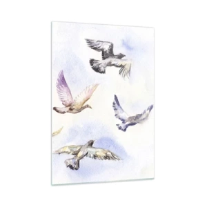 Cuadro sobre vidrio - Impresiones sobre Vidrio - Pájaros en vuelo contra un cielo despejado - 50x70cm - Libertad en gris y azul - Decoración de pared moderna para salón y dormitorio ARTTOR