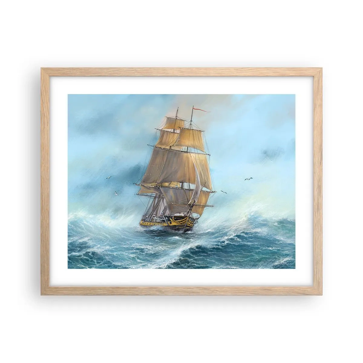 Póster en marco roble claro - Surcando las olas - 50x40 cm