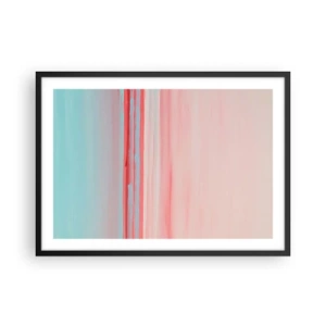 Póster en marco negro - Líneas pastel en tonos rosa y azul en una composición minimalista. - 70x50cm - Abstracción al amanecer - Decoración de pared moderna para salón y dormitorio ARTTOR
