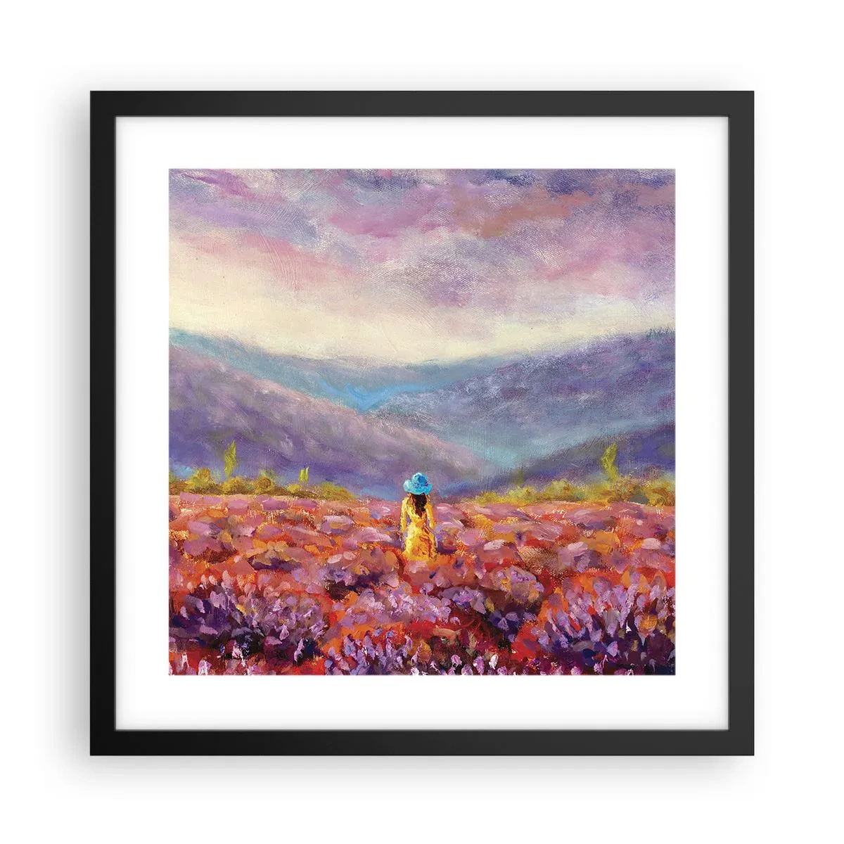 Póster en marco negro - En un mundo de lavanda - 40x40 cm