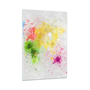 Cuadro sobre vidrio - Impresiones sobre Vidrio - Un mapa del mundo con salpicaduras de pintura de colores. - 50x70cm - Todos los colores del mundo - Decoración de pared moderna para salón y dormitorio ARTTOR